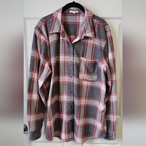 Gray and Pink Plaid Button-Up Shirt